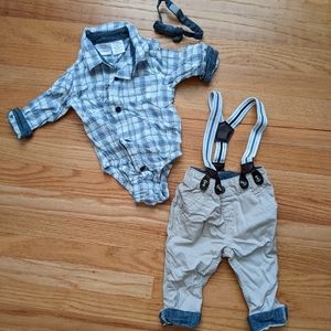 Formal baby boy outfit with bowtie and suspenders 3-6 months